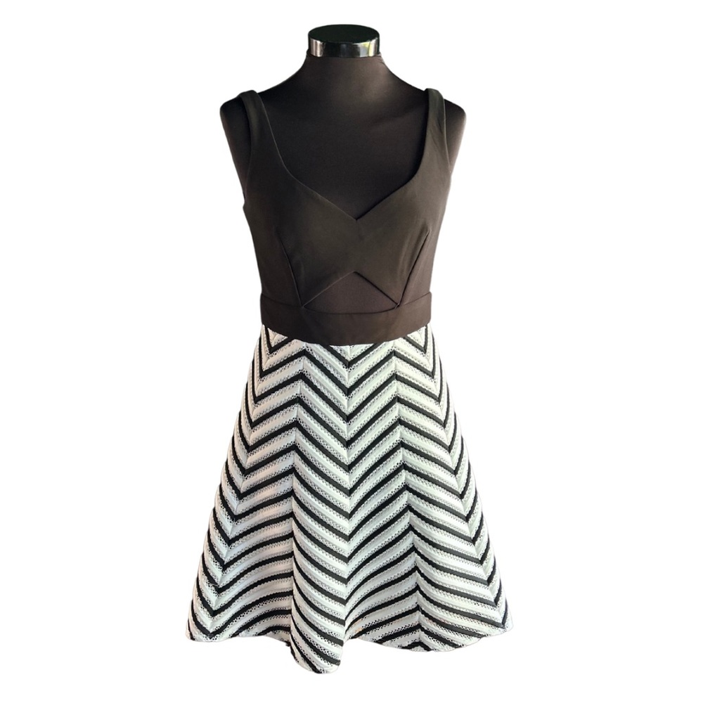 Betsy & Adam Black and White A-Line Dress with Cutout